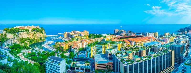 Old town of Monaco and Port de Fontvieille from Jardin Exotique