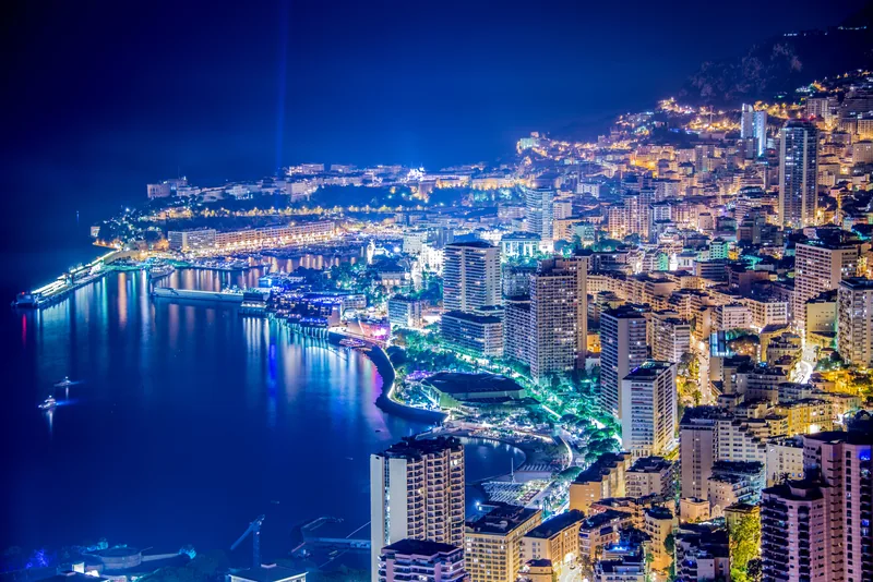 Night view of Monaco from the mountain