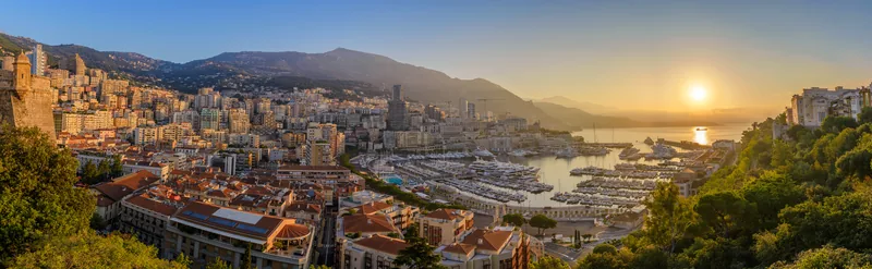 Monaco harbour sunrise panorama city skyline