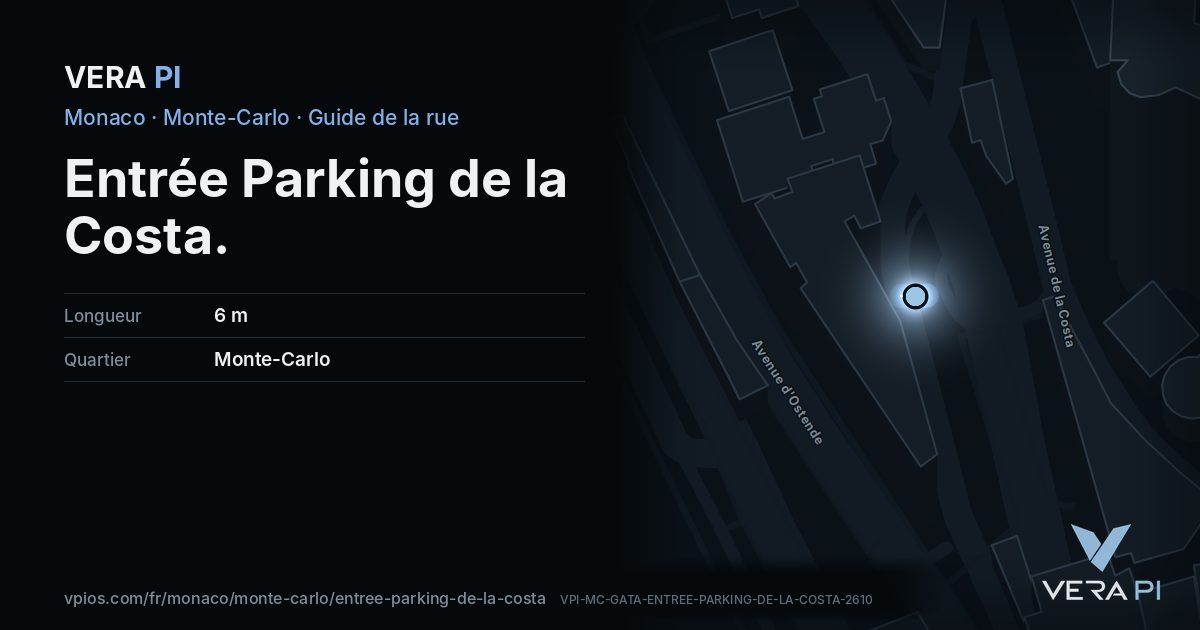 La carte VERA PI de Entrée Parking de la Costa