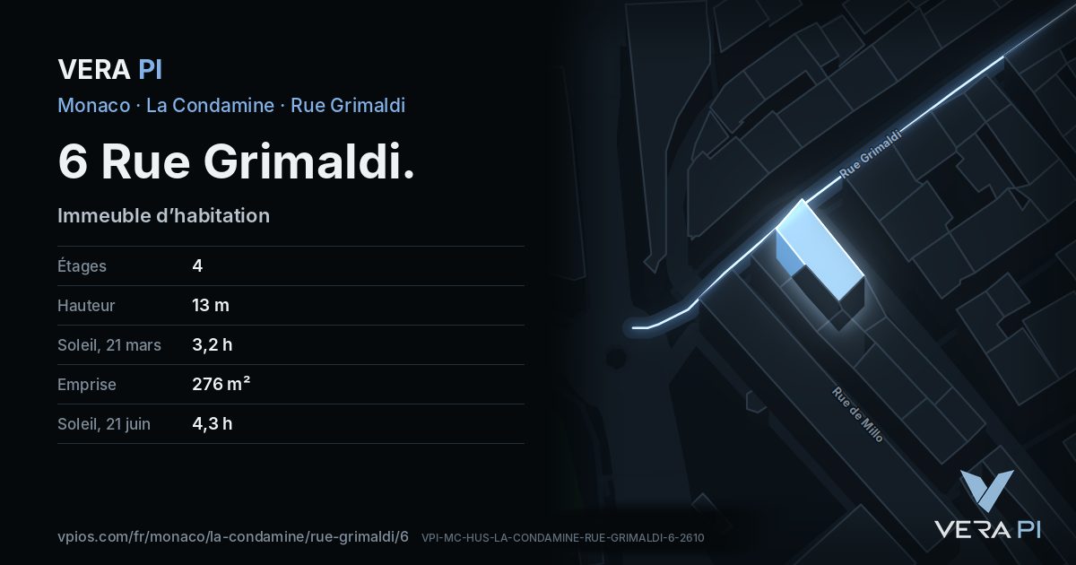 La carte VERA PI de 6 Rue Grimaldi