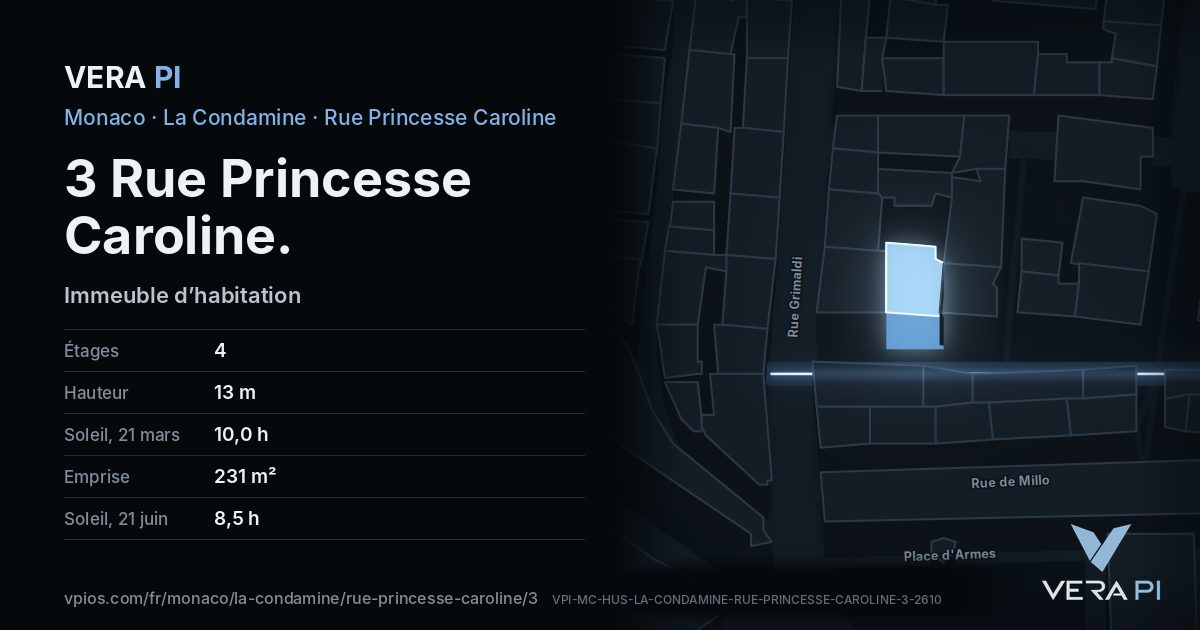 La carte VERA PI de 3 Rue Princesse Caroline