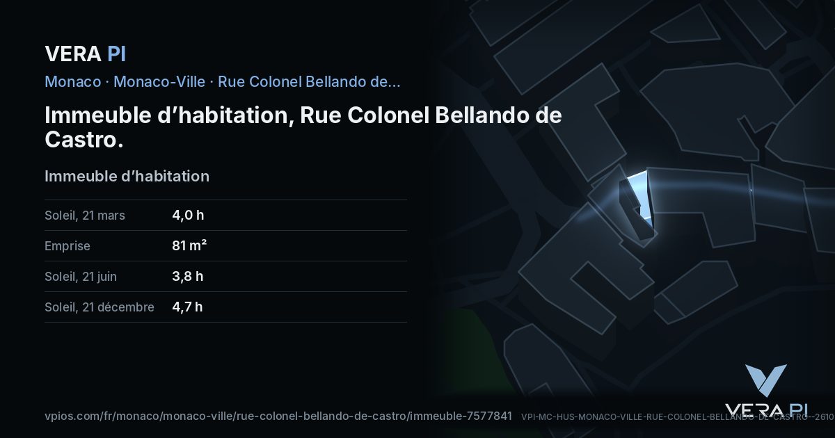 La carte VERA PI de Immeuble d’habitation, Rue Colonel Bellando de Castro