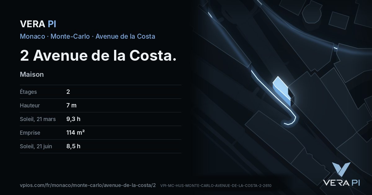 La carte VERA PI de 2 Avenue de la Costa
