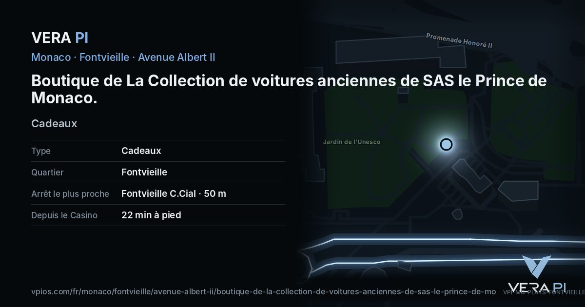 La carte VERA PI de Boutique de La Collection de voitures anciennes de SAS le Prince de Monaco