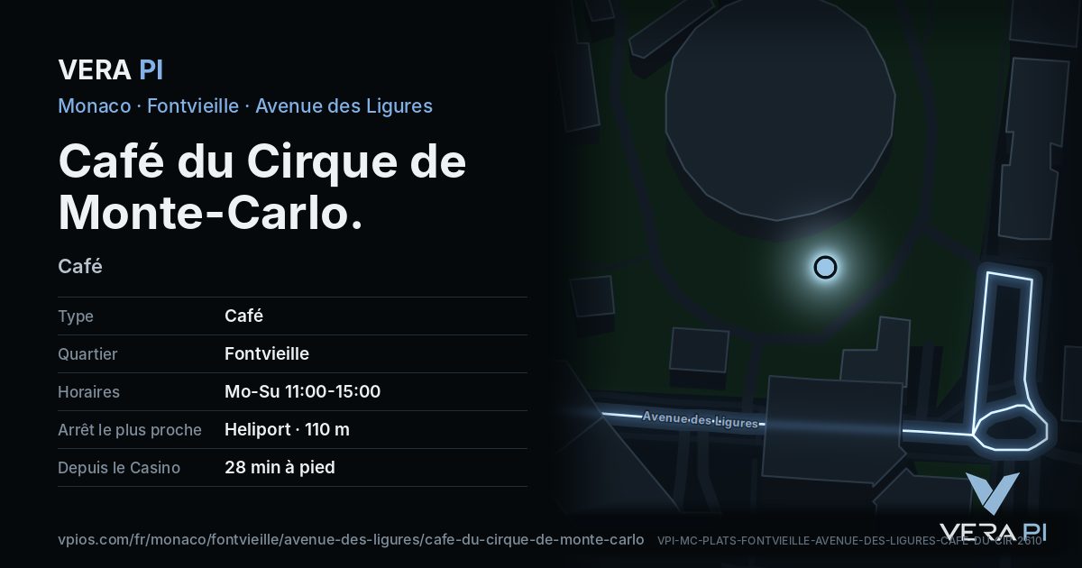 La carte VERA PI de Café du Cirque de Monte-Carlo