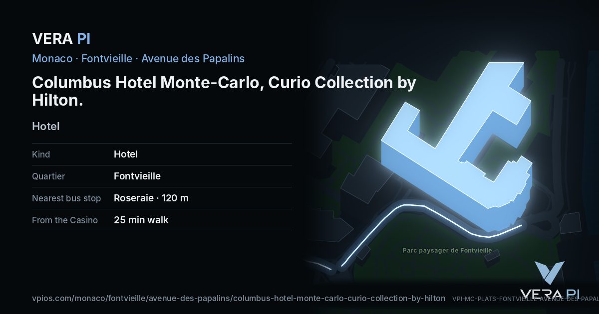 The VERA PI card for Columbus Hotel Monte-Carlo, Curio Collection by Hilton