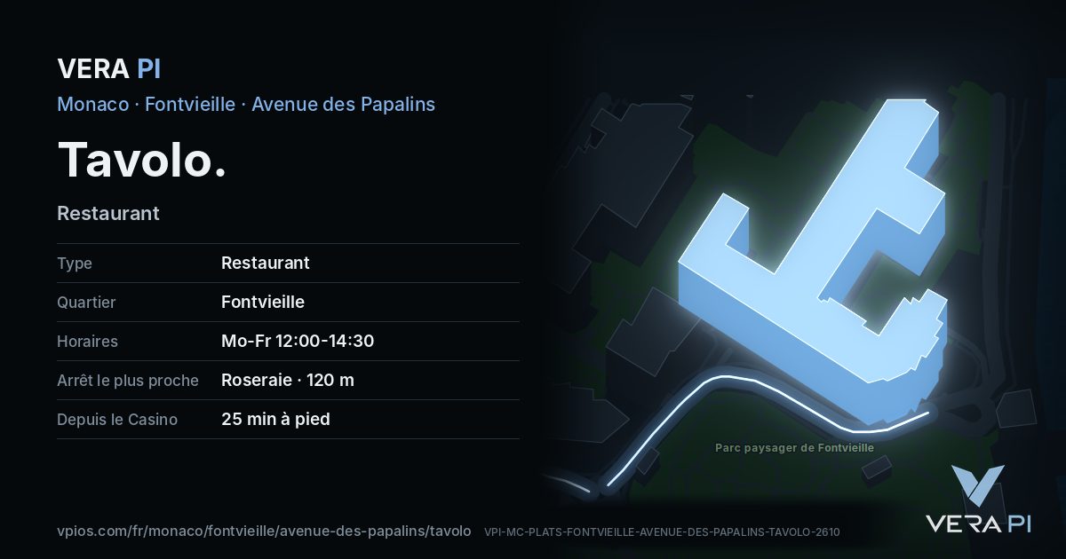 La carte VERA PI de Tavolo