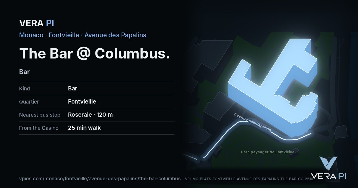 The VERA PI card for The Bar @ Columbus