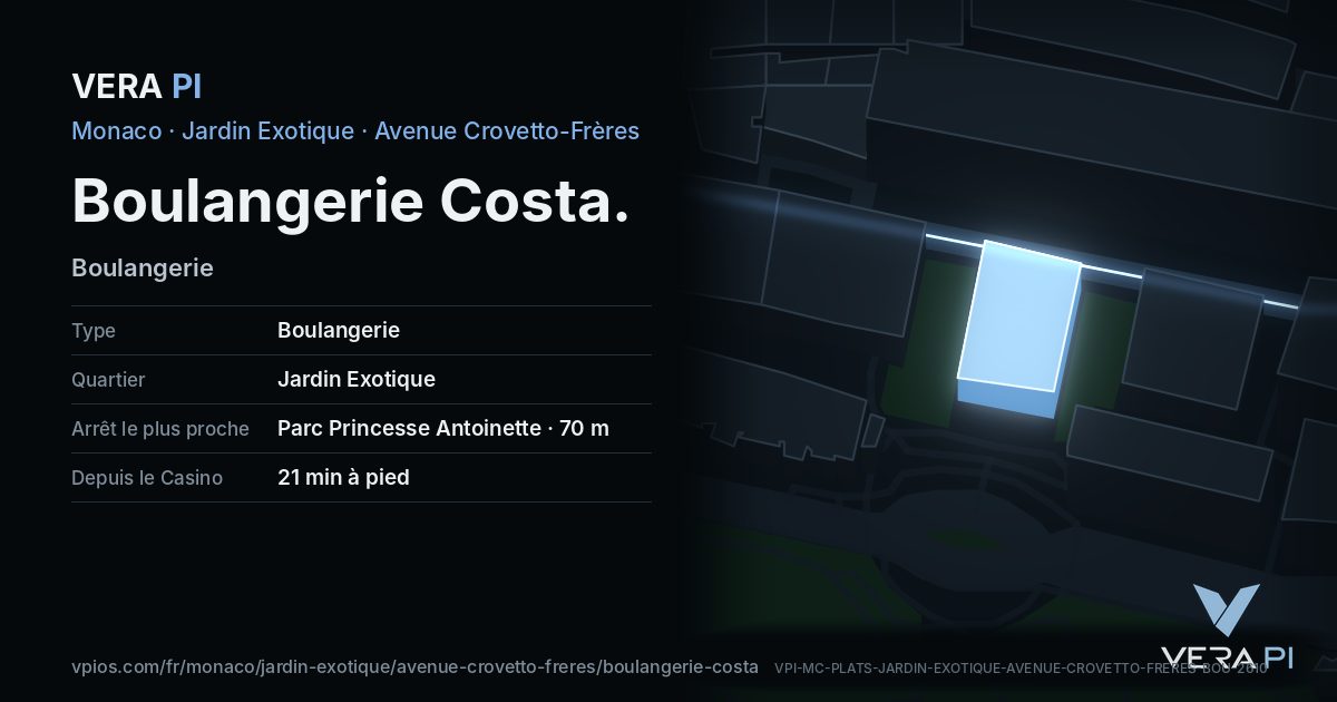 La carte VERA PI de Boulangerie Costa