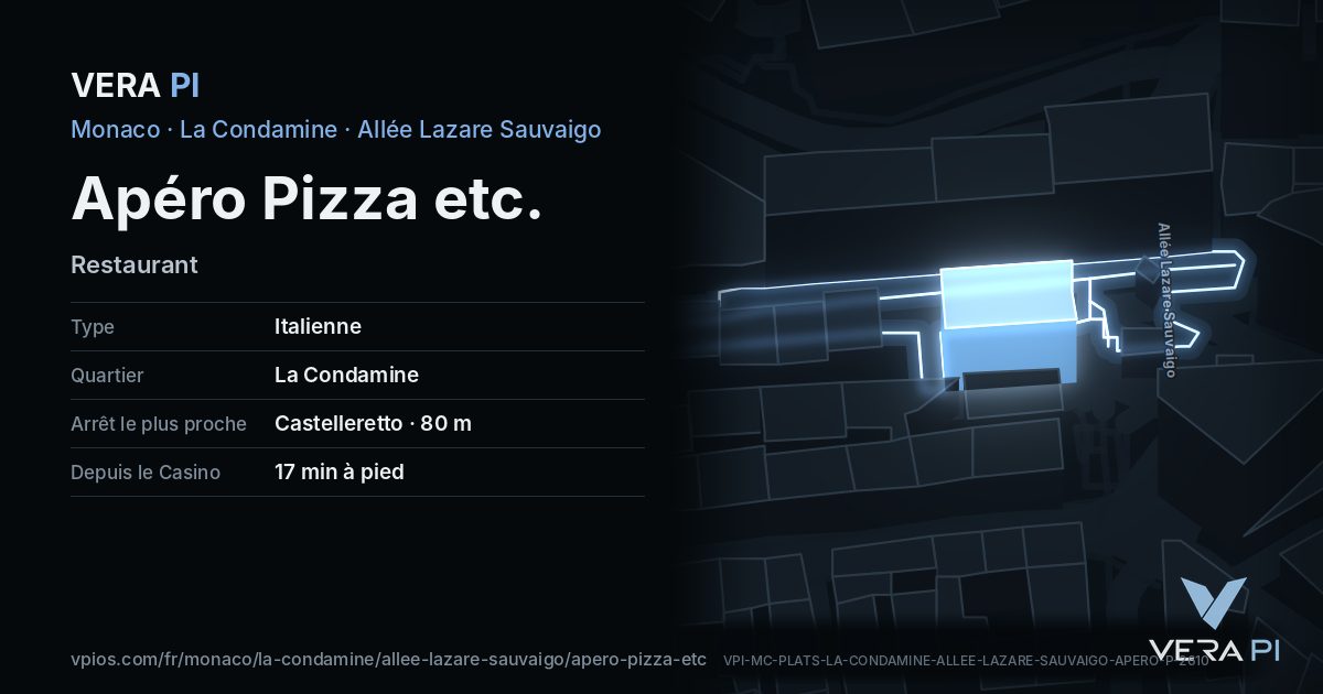 La carte VERA PI de Apéro Pizza etc.