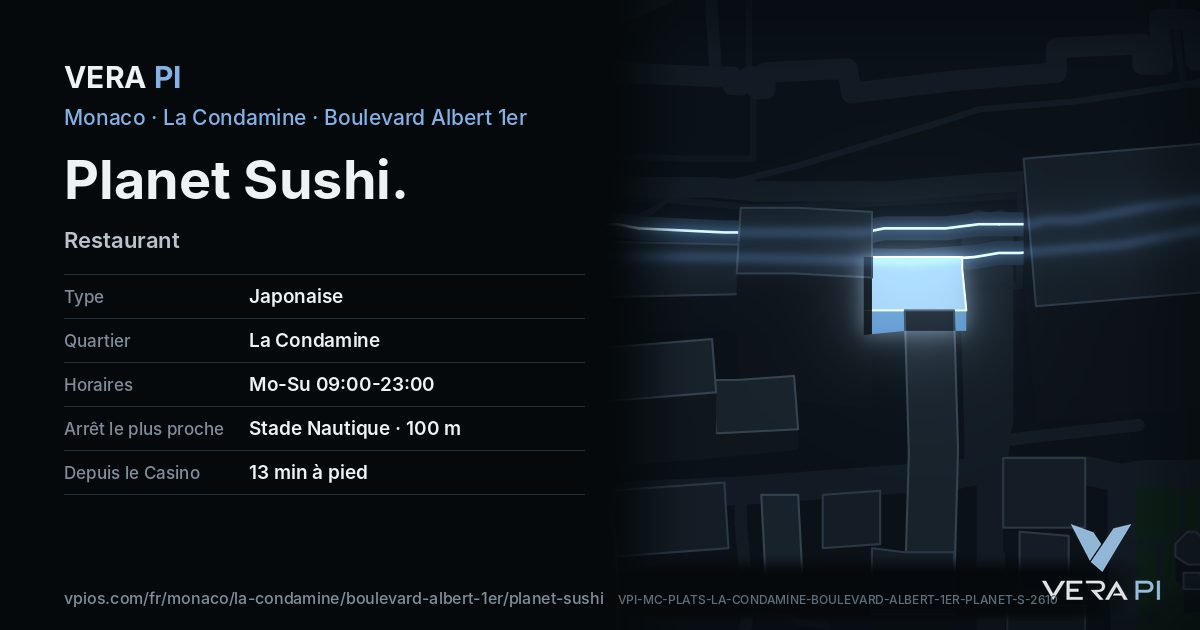 La carte VERA PI de Planet Sushi