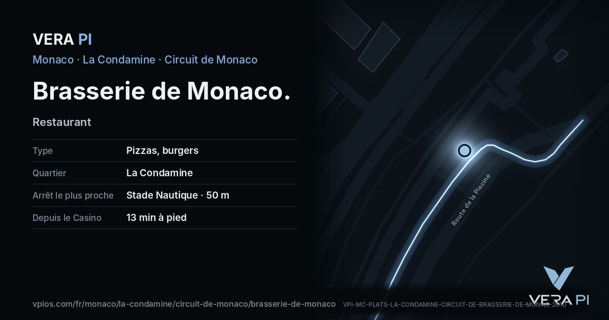 La carte VERA PI de Brasserie de Monaco