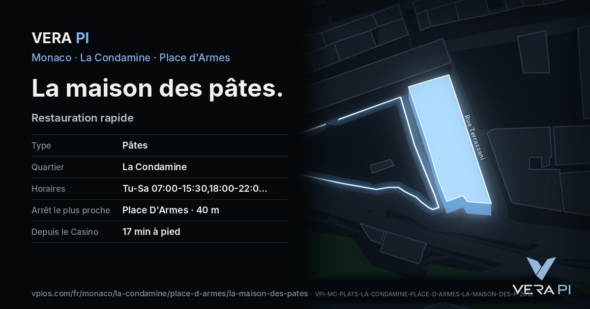 La carte VERA PI de La maison des pâtes
