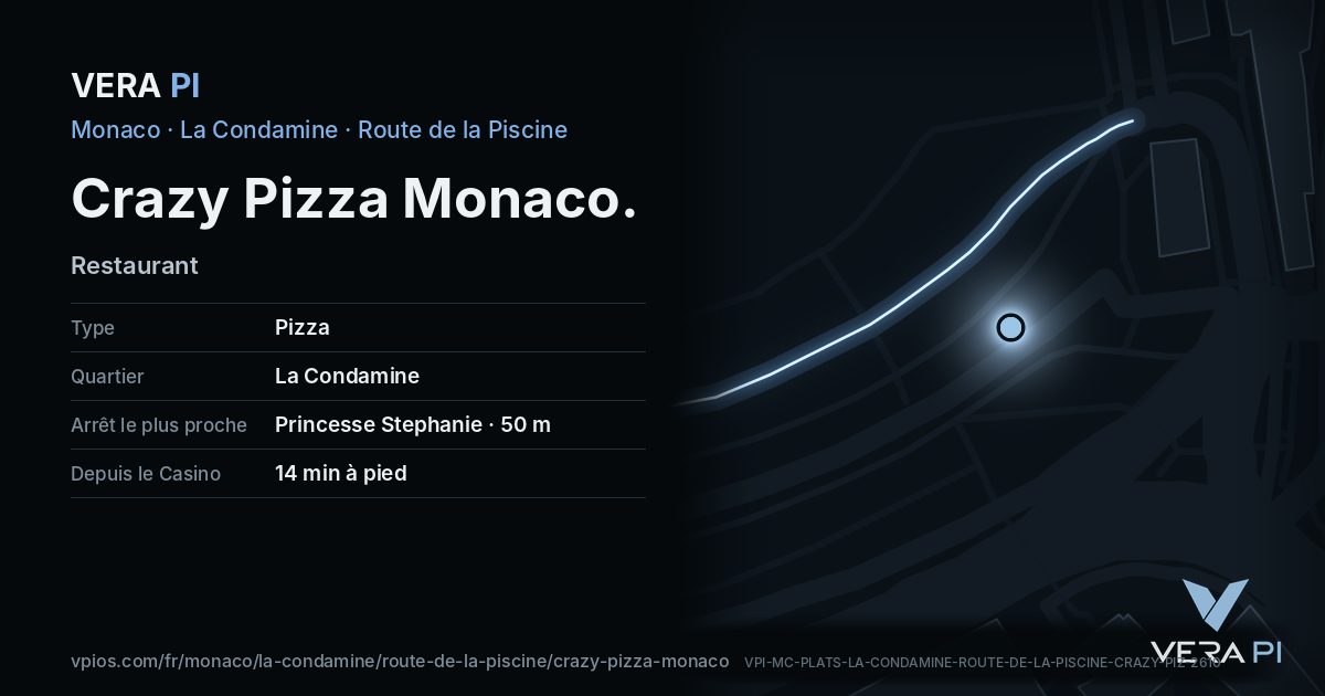 La carte VERA PI de Crazy Pizza Monaco