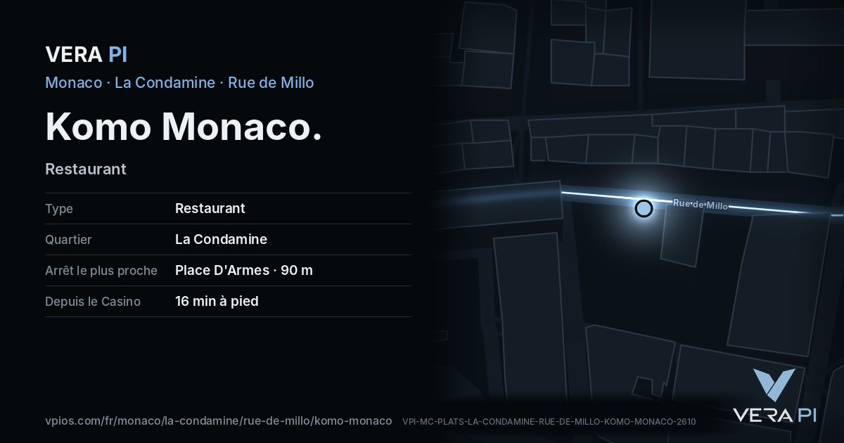 La carte VERA PI de Komo Monaco