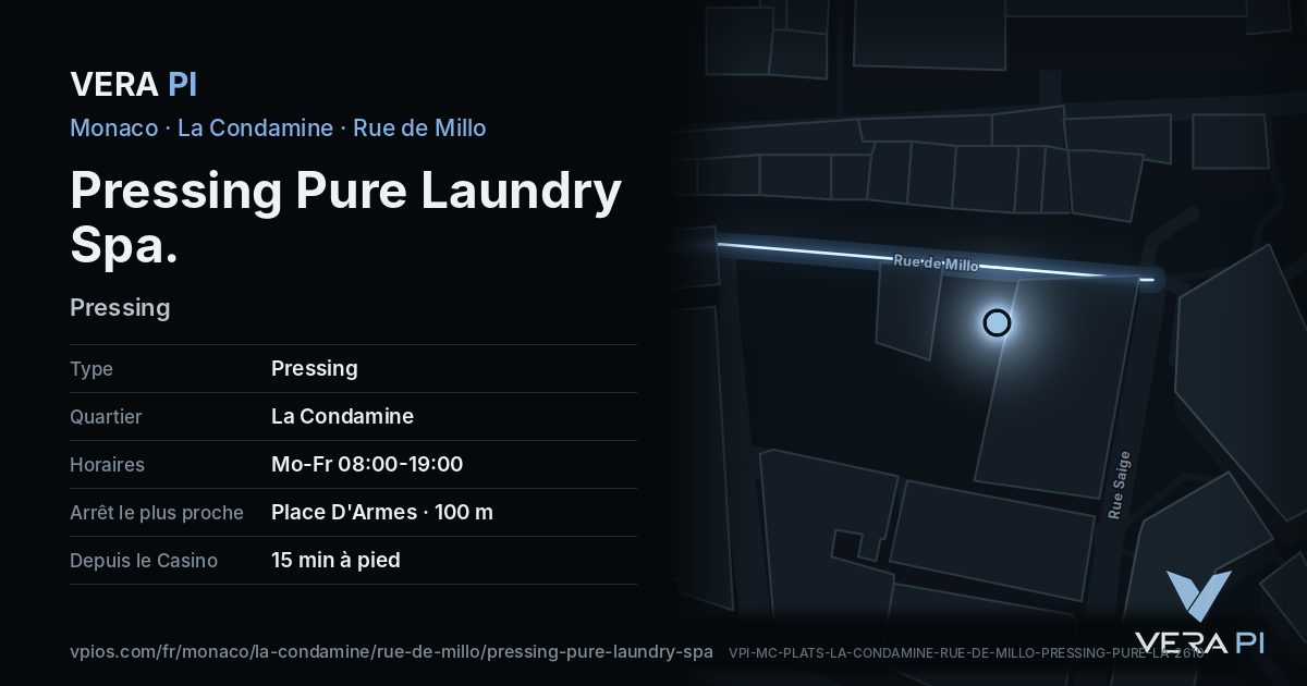 La carte VERA PI de Pressing Pure Laundry Spa