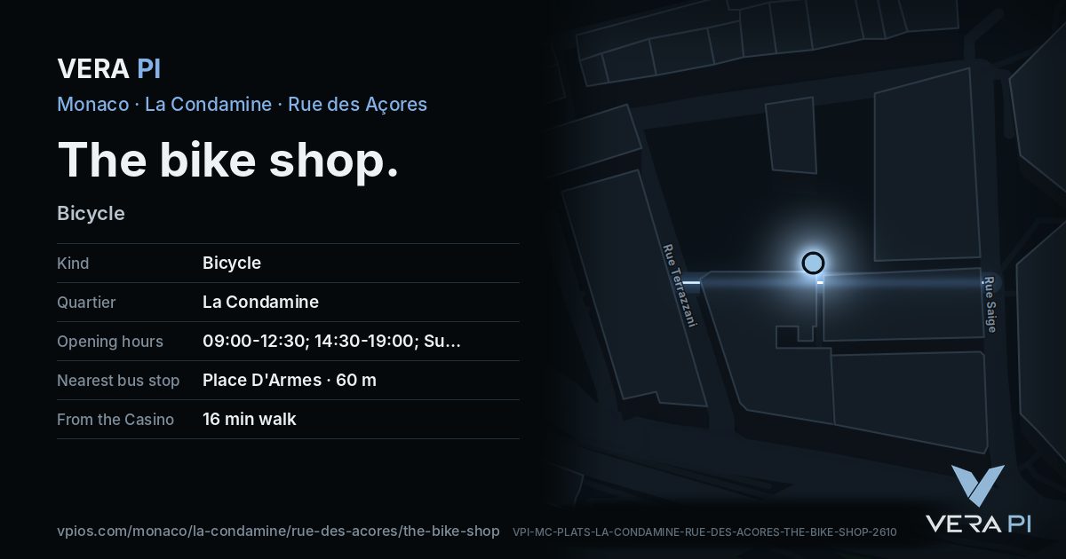 The VERA PI card for The bike shop