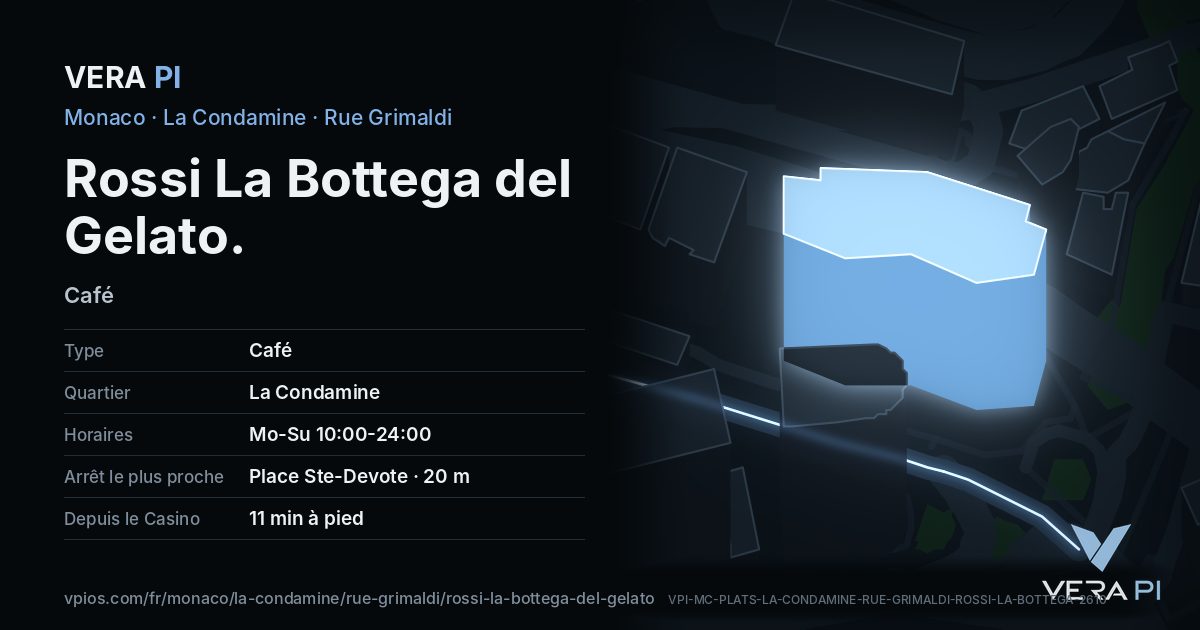 La carte VERA PI de Rossi La Bottega del Gelato