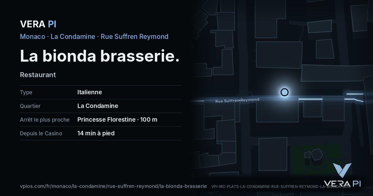 La carte VERA PI de La bionda brasserie