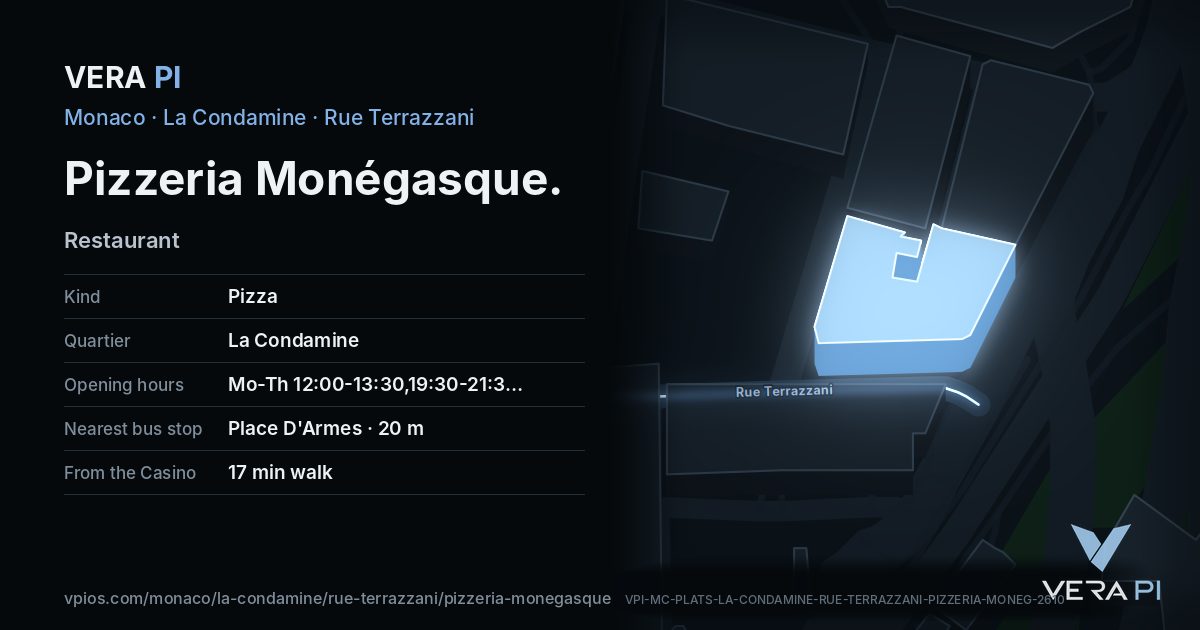 The VERA PI card for Pizzeria Monégasque