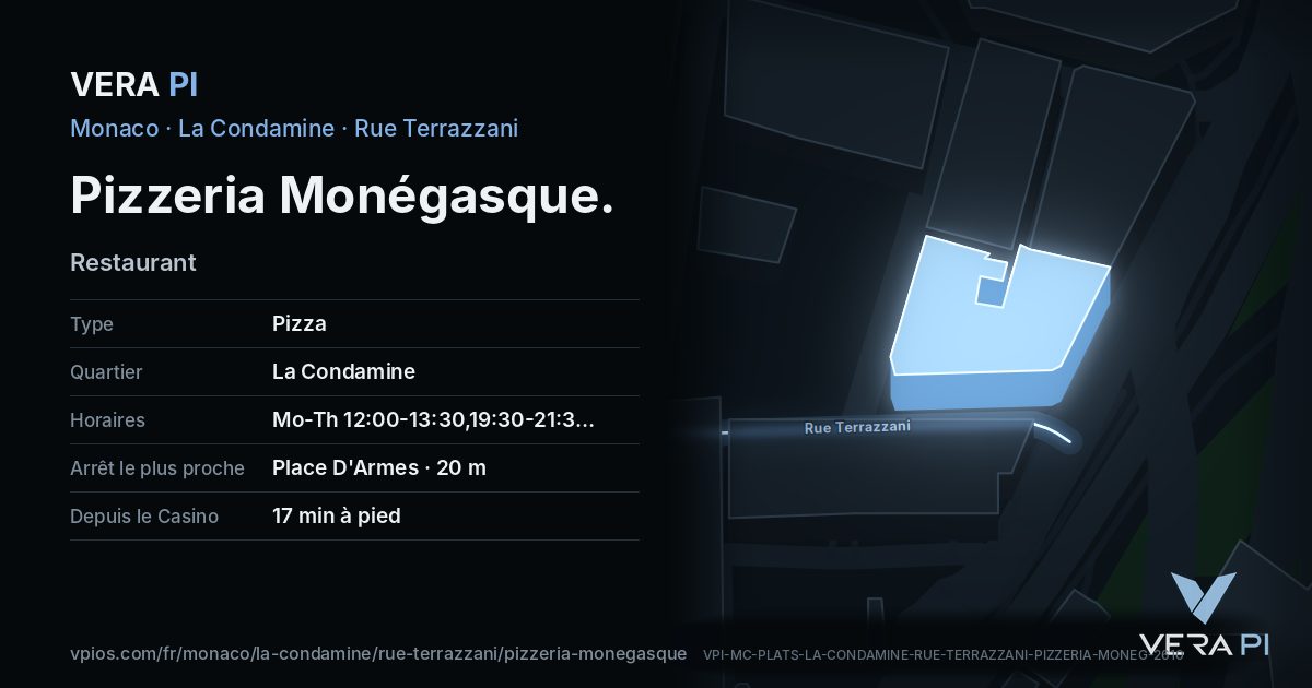 La carte VERA PI de Pizzeria Monégasque