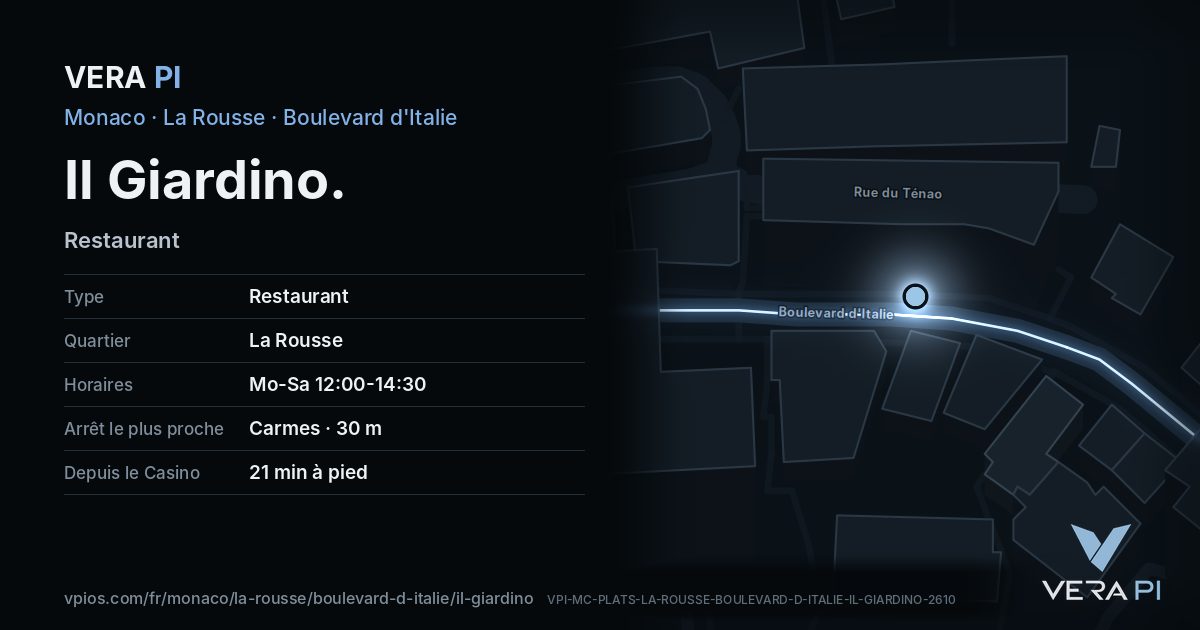 La carte VERA PI de Il Giardino