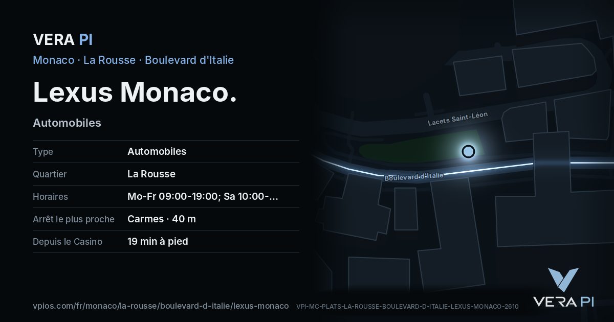 La carte VERA PI de Lexus Monaco