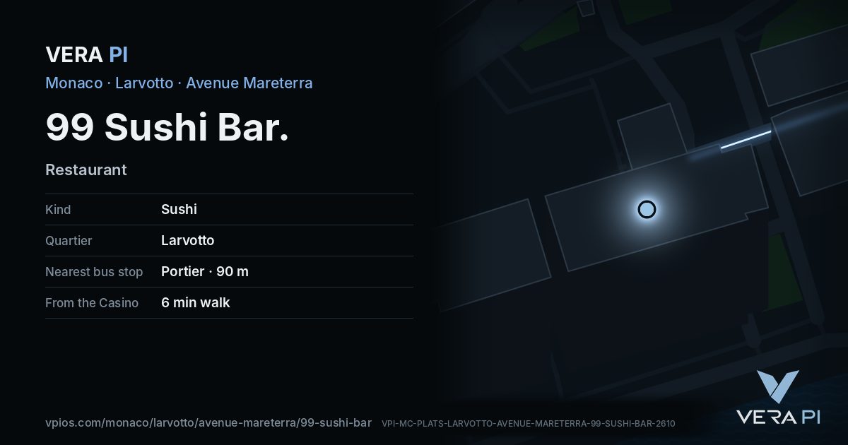 The VERA PI card for 99 Sushi Bar