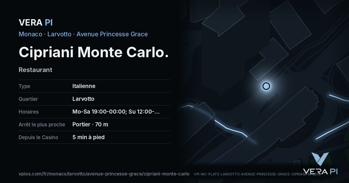 La carte VERA PI de Cipriani Monte Carlo