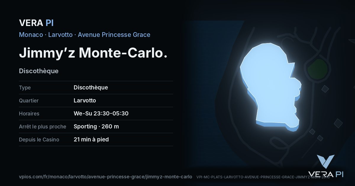 La carte VERA PI de Jimmy’z Monte-Carlo