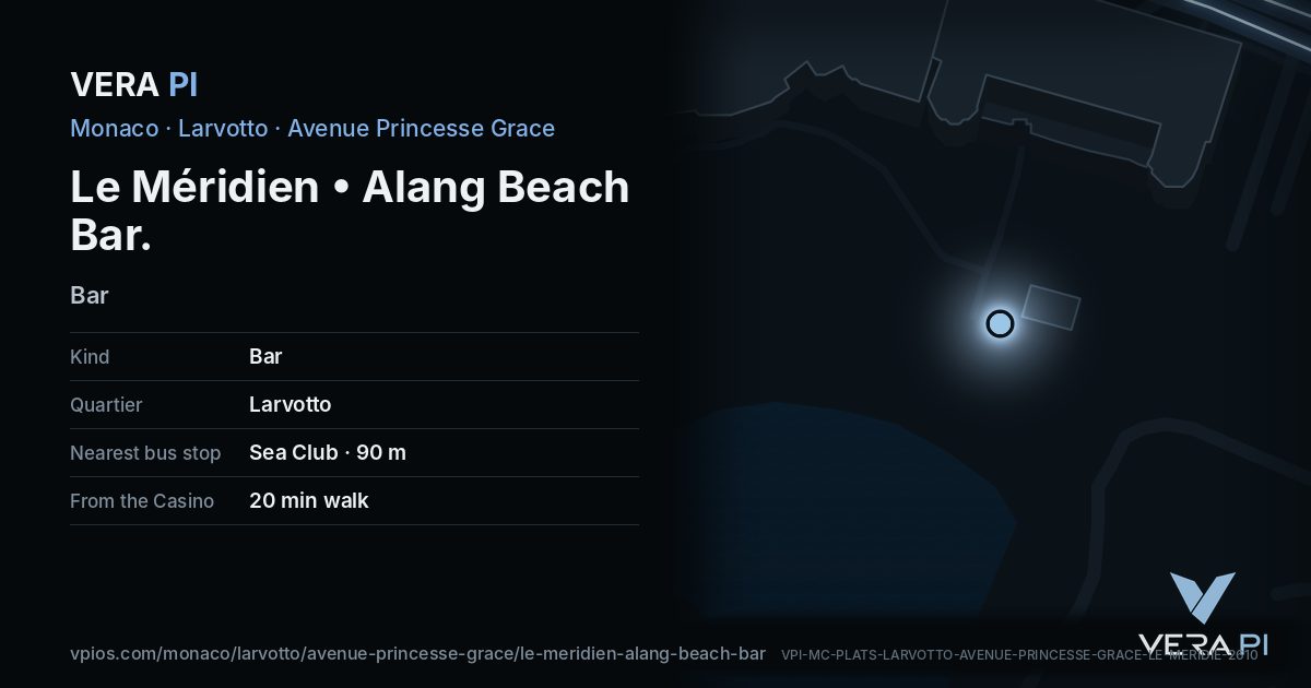 The VERA PI card for Le Méridien • Alang Beach Bar