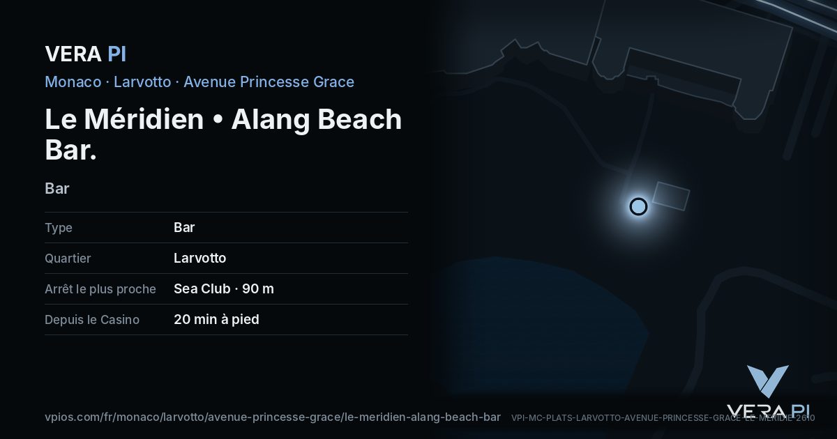La carte VERA PI de Le Méridien • Alang Beach Bar