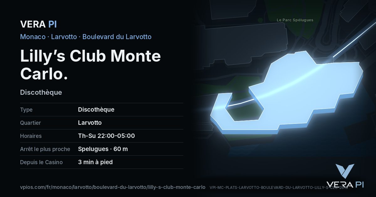 La carte VERA PI de Lilly’s Club Monte Carlo