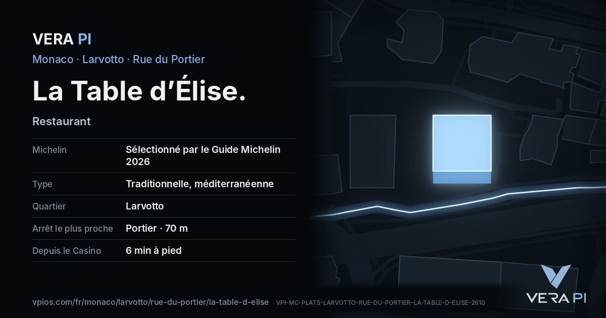La carte VERA PI de La Table d’Élise