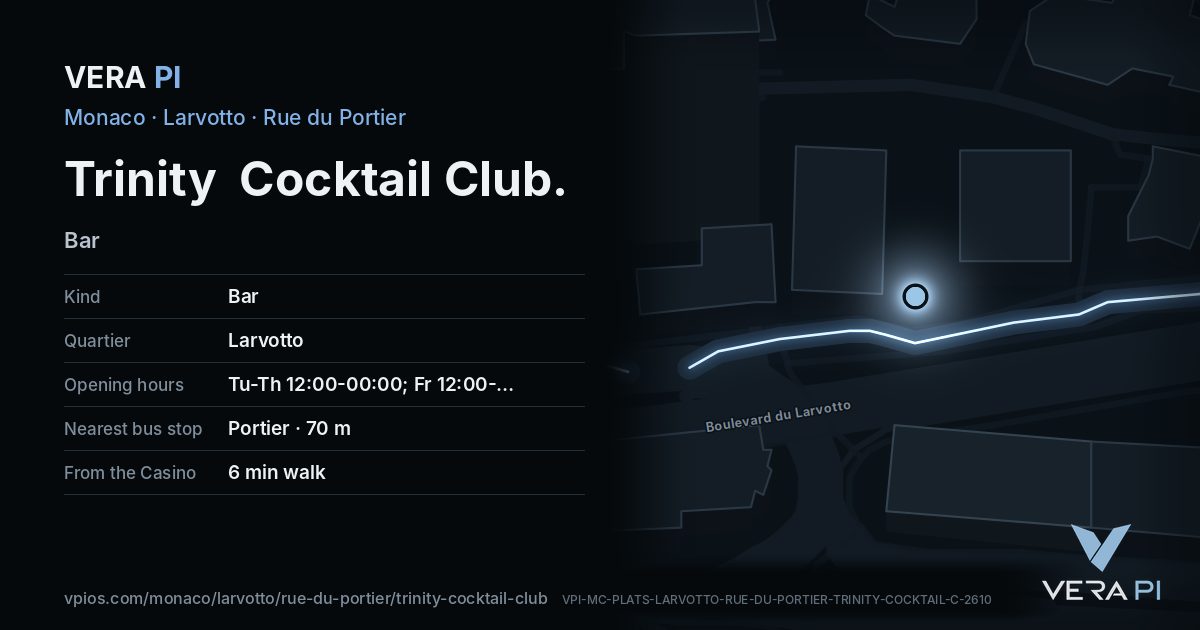 The VERA PI card for Trinity Cocktail Club