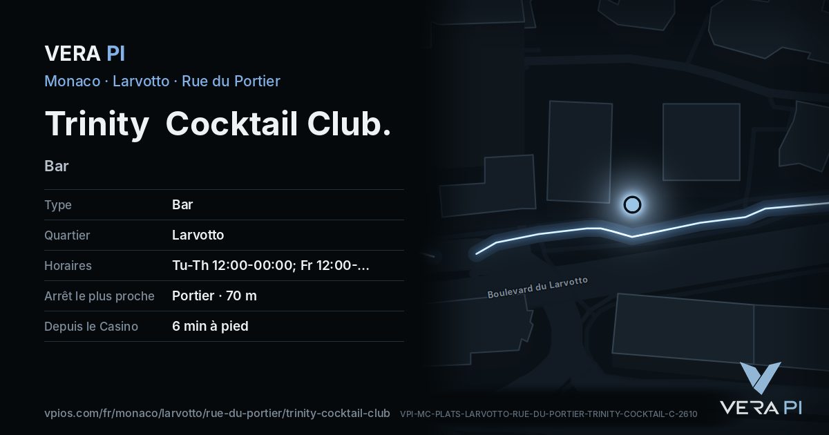 La carte VERA PI de Trinity Cocktail Club