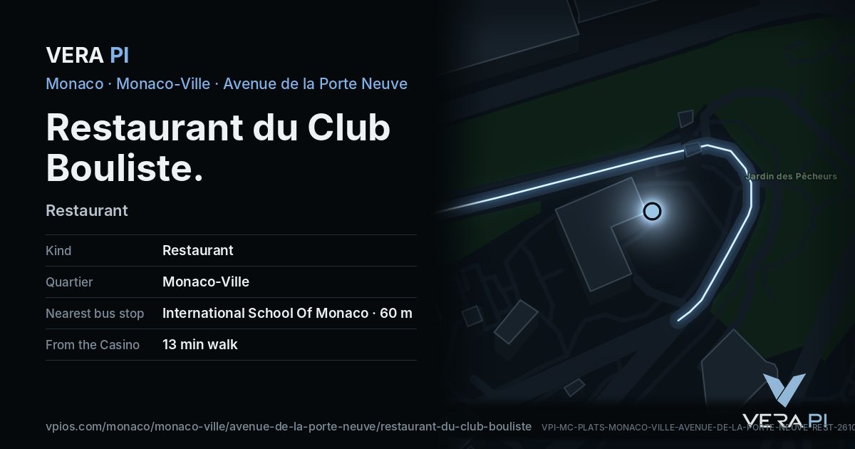 The VERA PI card for Restaurant du Club Bouliste