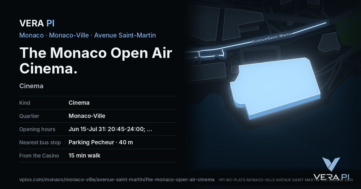 The VERA PI card for The Monaco Open Air Cinema