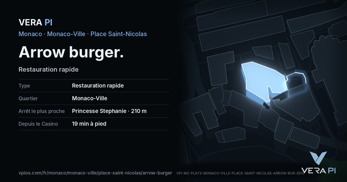 La carte VERA PI de Arrow burger