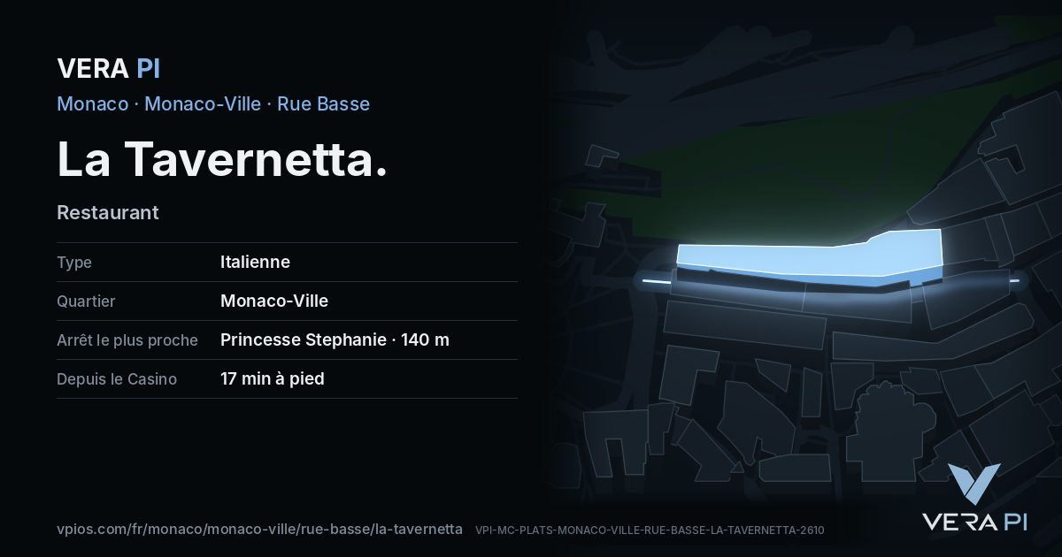 La carte VERA PI de La Tavernetta