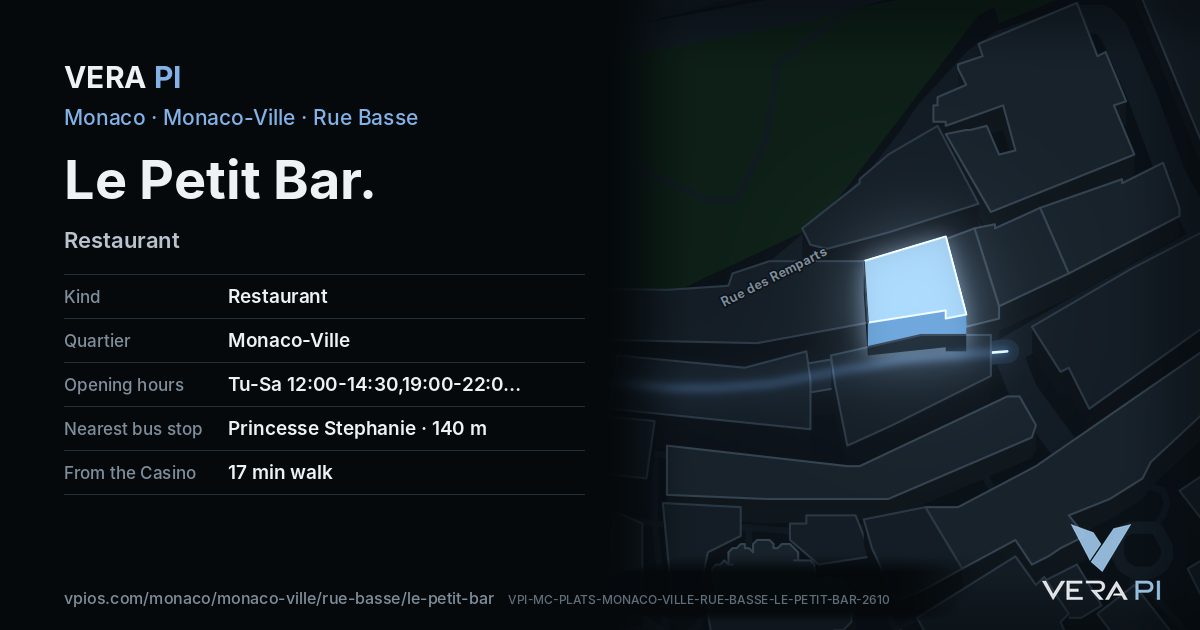 The VERA PI card for Le Petit Bar