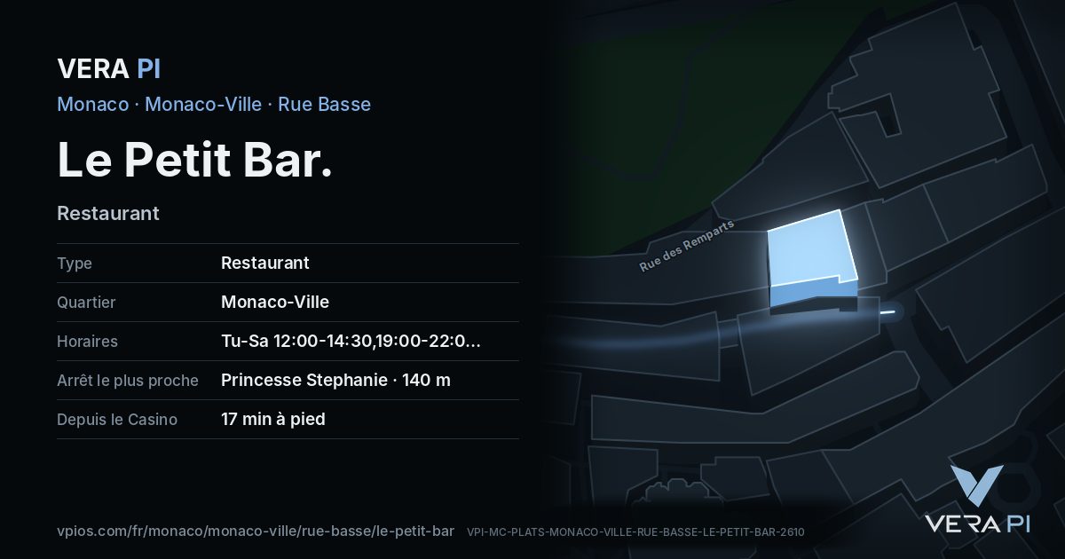 La carte VERA PI de Le Petit Bar