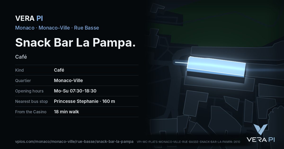 The VERA PI card for Snack Bar La Pampa