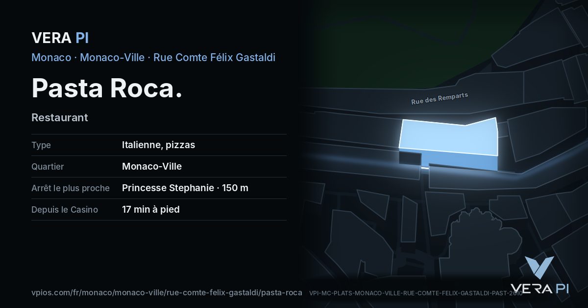 La carte VERA PI de Pasta Roca