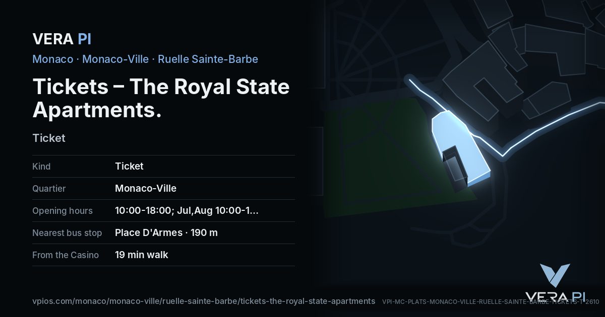 The VERA PI card for Tickets – The Royal State Apartments