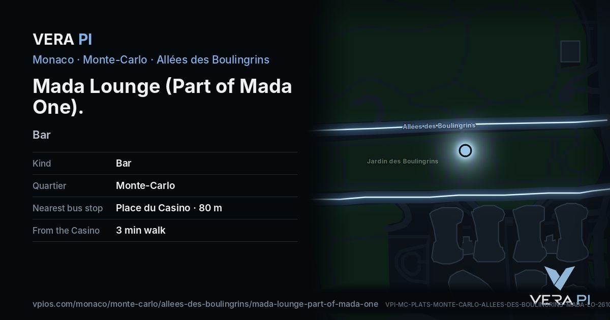 The VERA PI card for Mada Lounge (Part of Mada One)