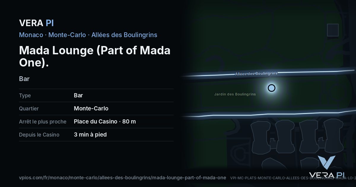 La carte VERA PI de Mada Lounge (Part of Mada One)