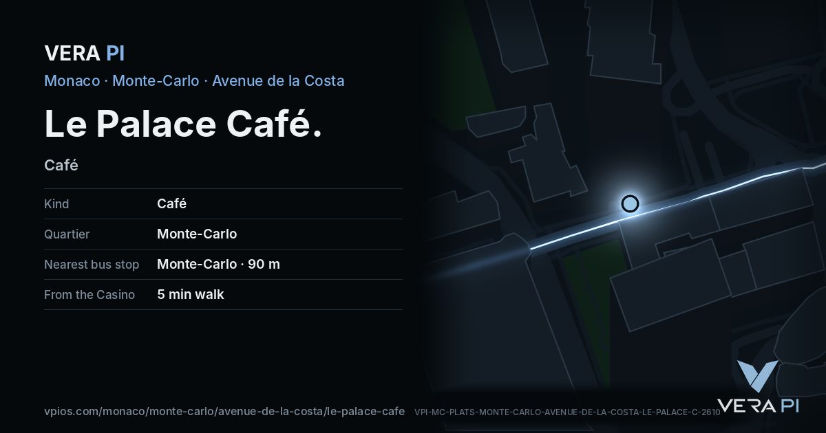 The VERA PI card for Le Palace Café