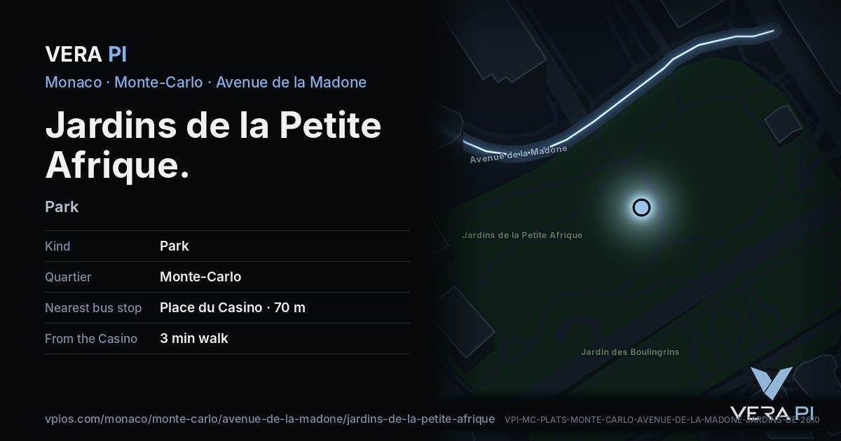 The VERA PI card for Jardins de la Petite Afrique